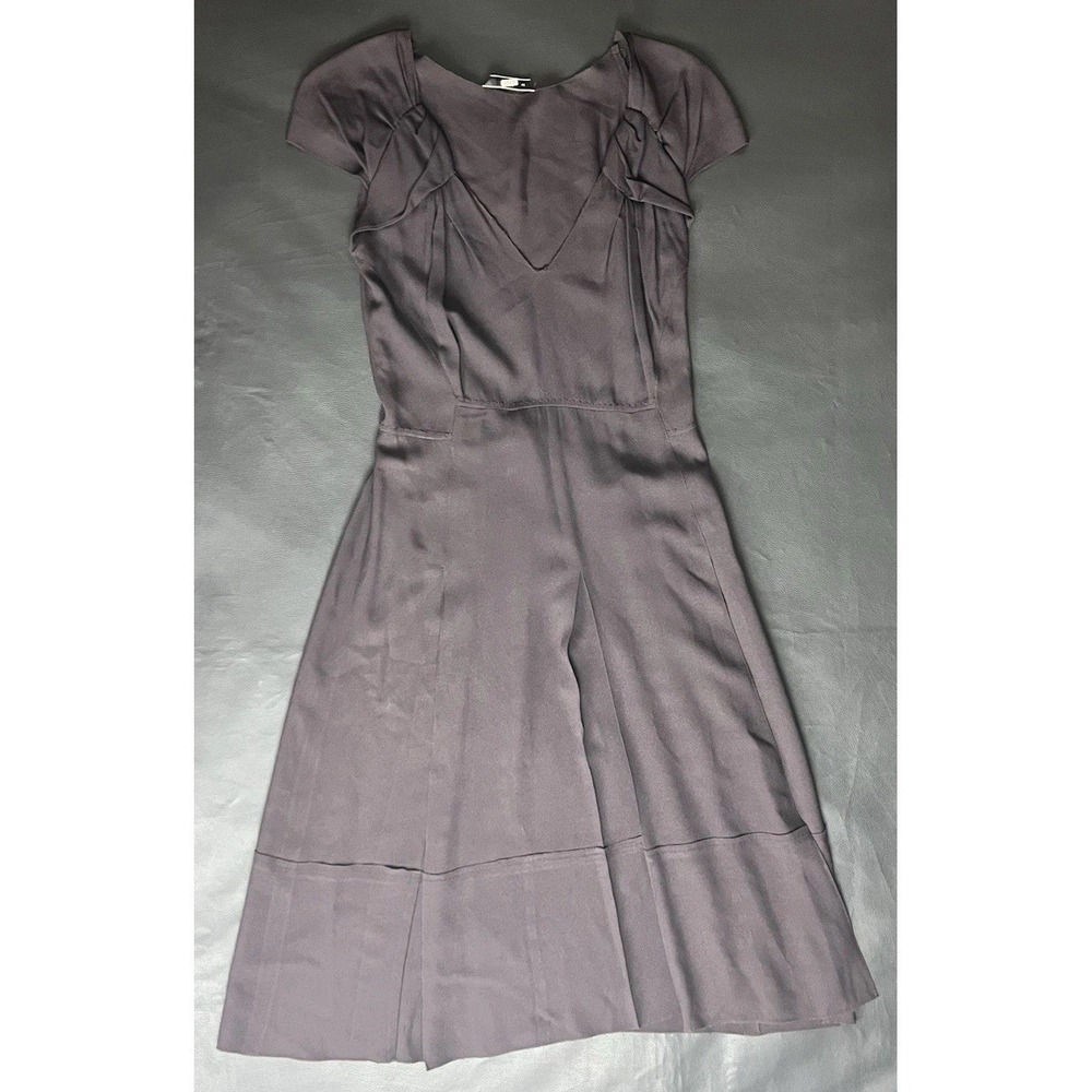 Prada 2007 Archival Brown Crepe V-Neck Midi Dress IT 42 US 6-8 A-Line Flare Luxe - Picture 3 of 13